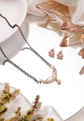 Rose Gold Plated Mangalsutra With Earrings