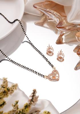 Rose Gold Plated Mangalsutra With Earrings