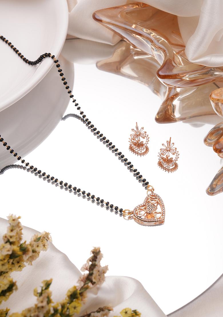 Rose Gold Plated Mangalsutra With Earrings