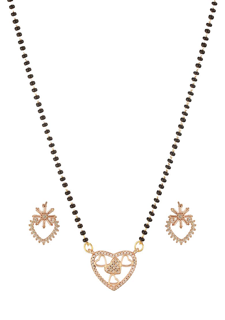 Rose Gold Plated Mangalsutra With Earrings