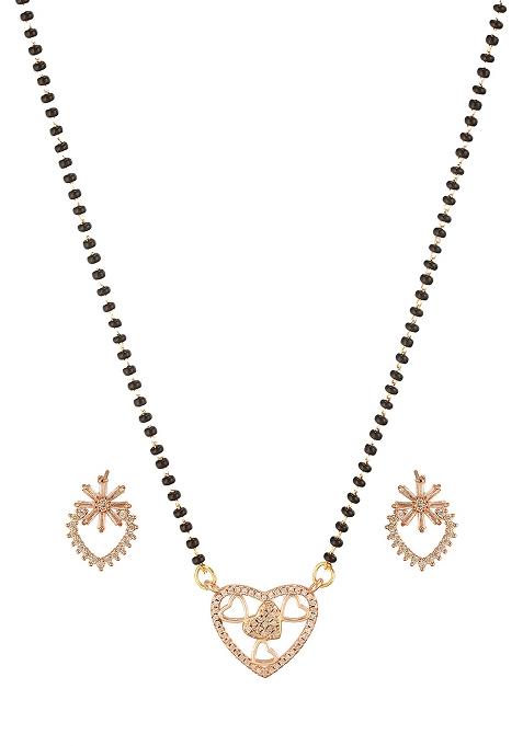 Rose Gold Plated Mangalsutra With Earrings