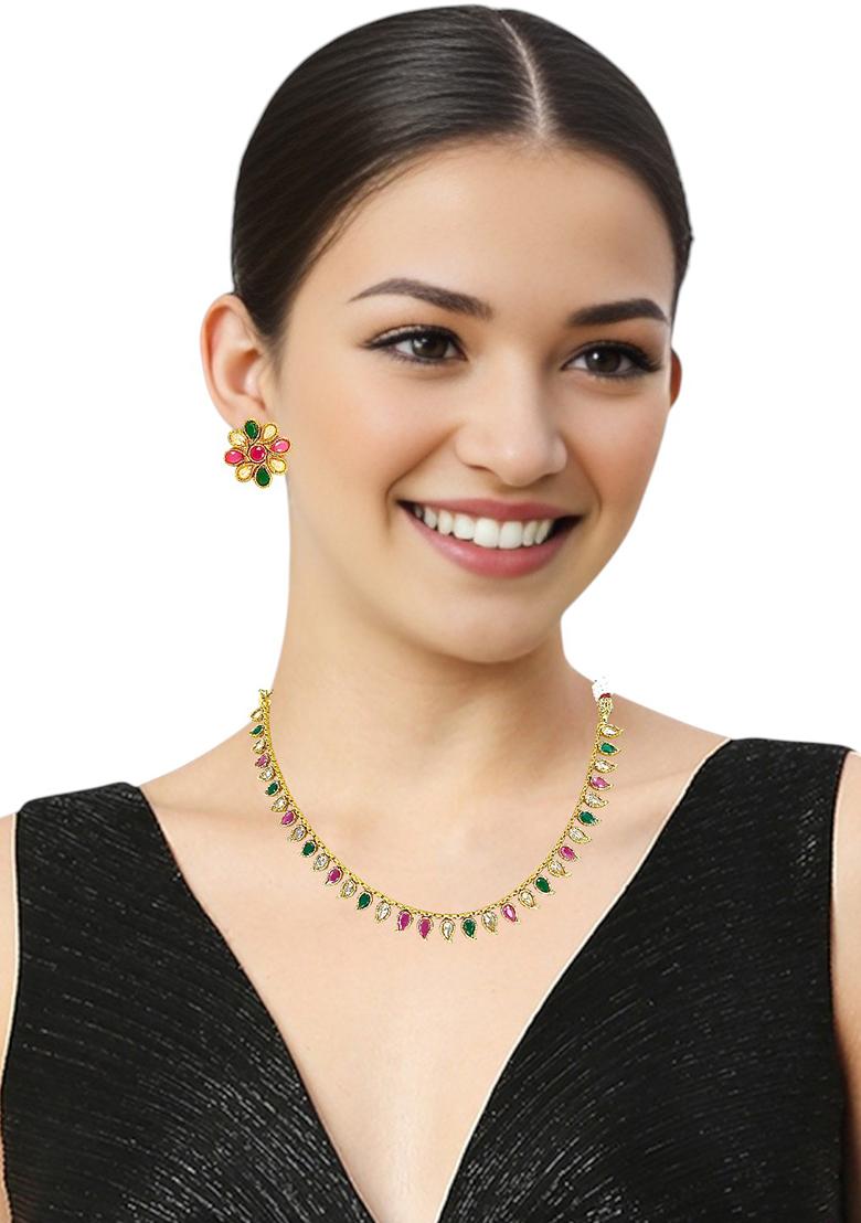 Gold Plated Multicolor Polki Studded Necklace Set