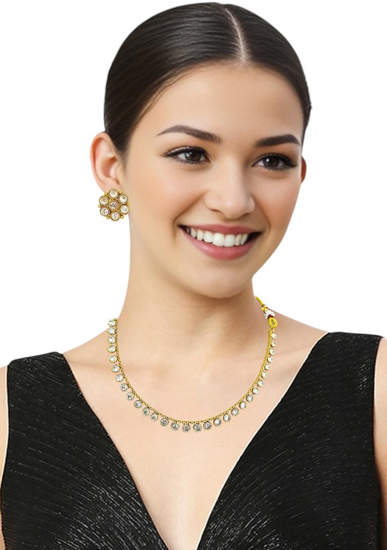 Gold Plated White Cubic Zircon Studded Necklace Set