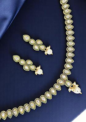 Gold Plated Pear Shape Reverse Ad Necklace Set