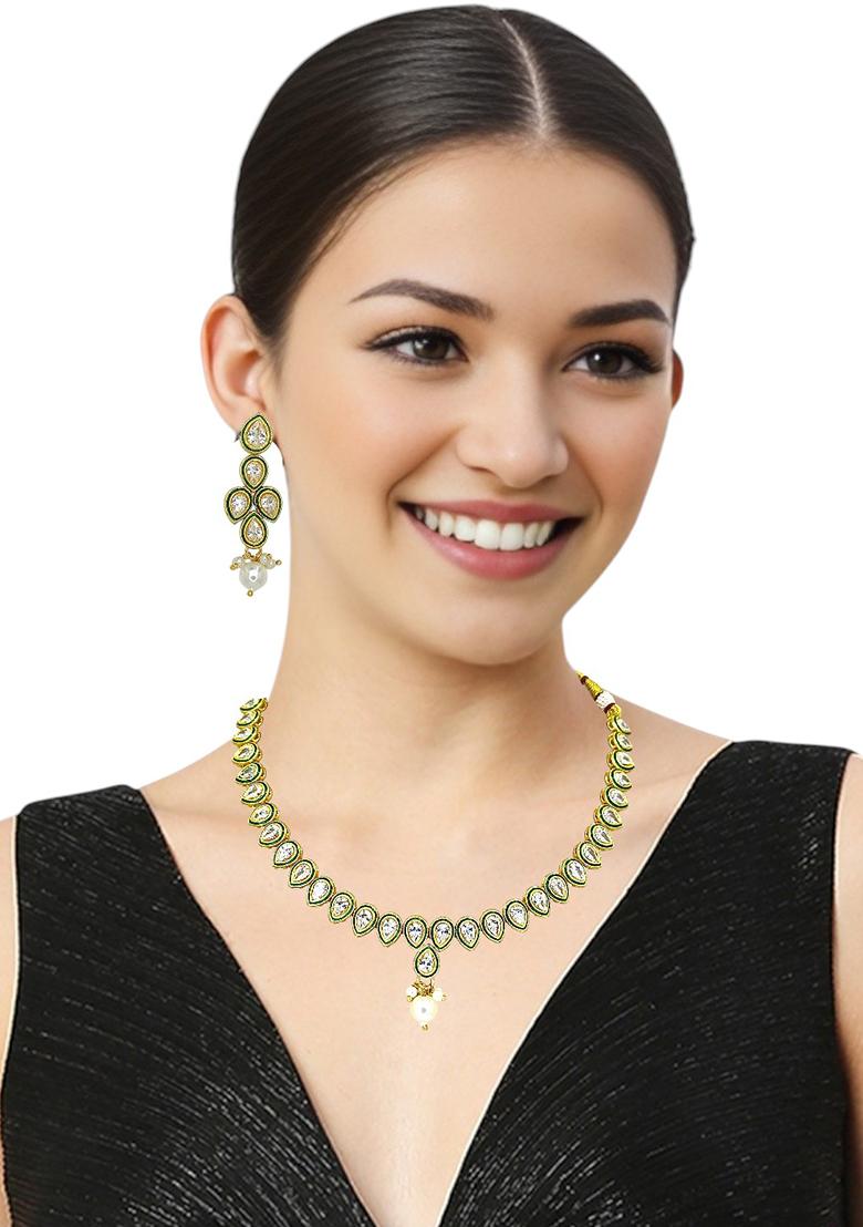 Gold Plated Pear Shape Reverse Ad Necklace Set