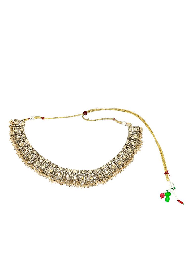 Gold Plated Champagne Stone Studded Jewellery Set