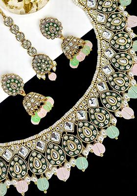 Gold Plated Meenakari Multicolor Beaded Choker Necklace Set