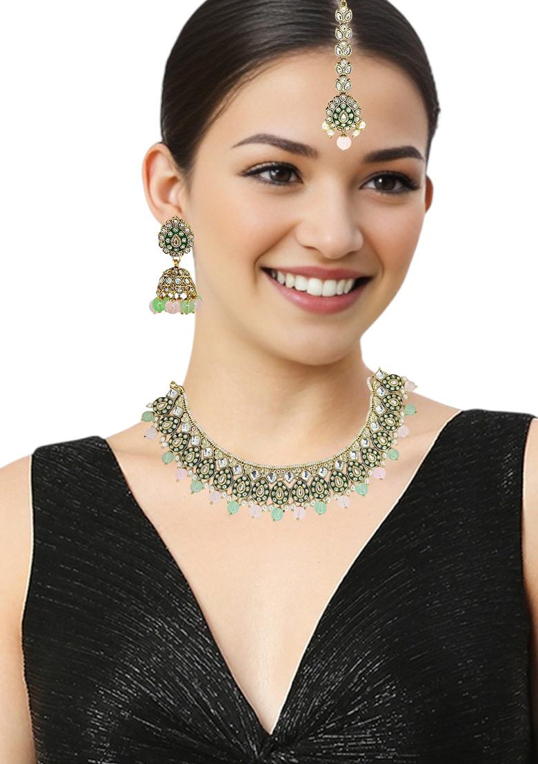 Gold Plated Meenakari Multicolor Beaded Choker Necklace Set