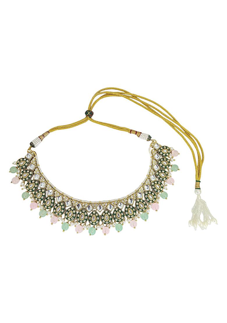 Gold Plated Meenakari Multicolor Beaded Choker Necklace Set
