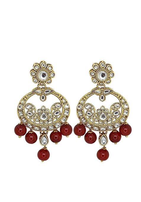 Gold Plated Kundan And Maroon Beads Studded Choker Necklace Set