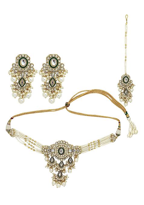 Gold Plated Kundan Meenakari Choker Necklace Set