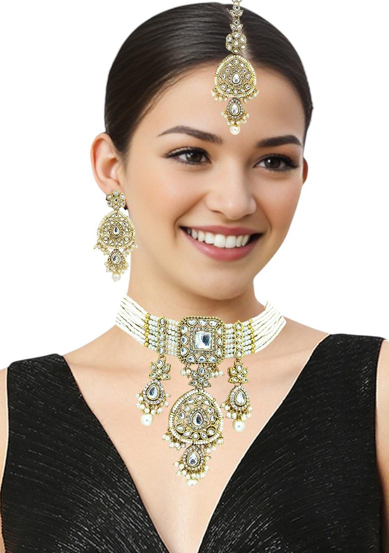 Gold Plated Kundan Studded Floral Choker Set