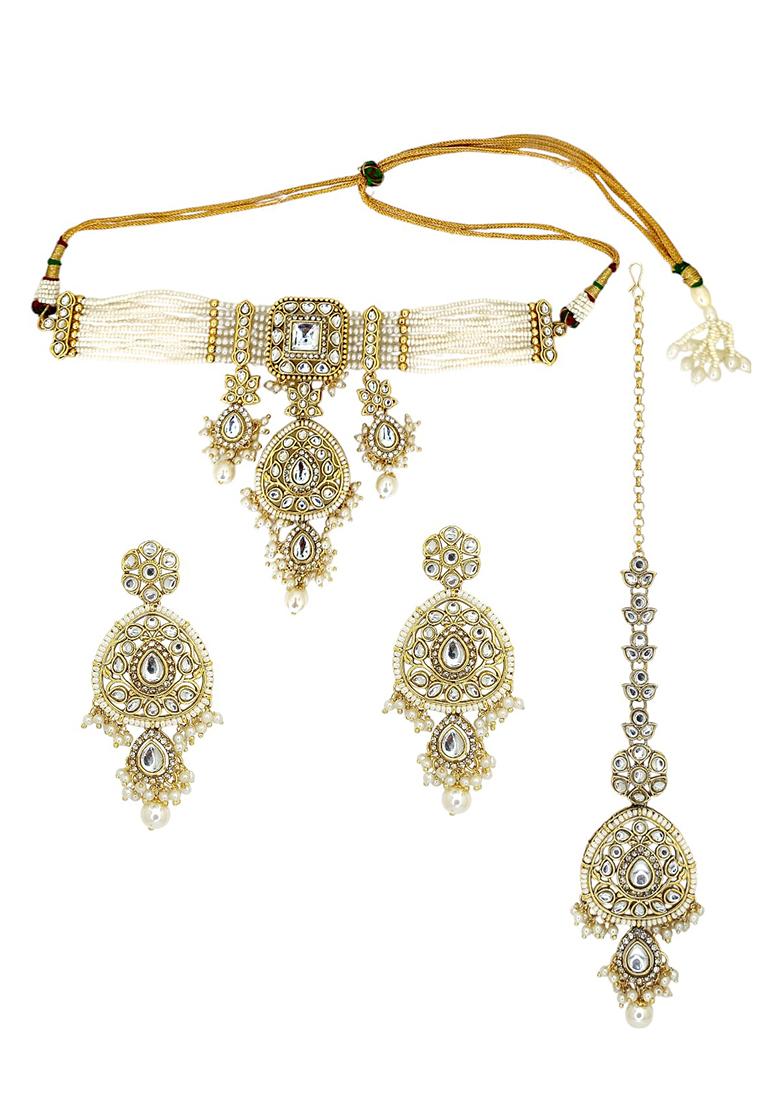 Gold Plated Kundan Studded Floral Choker Set