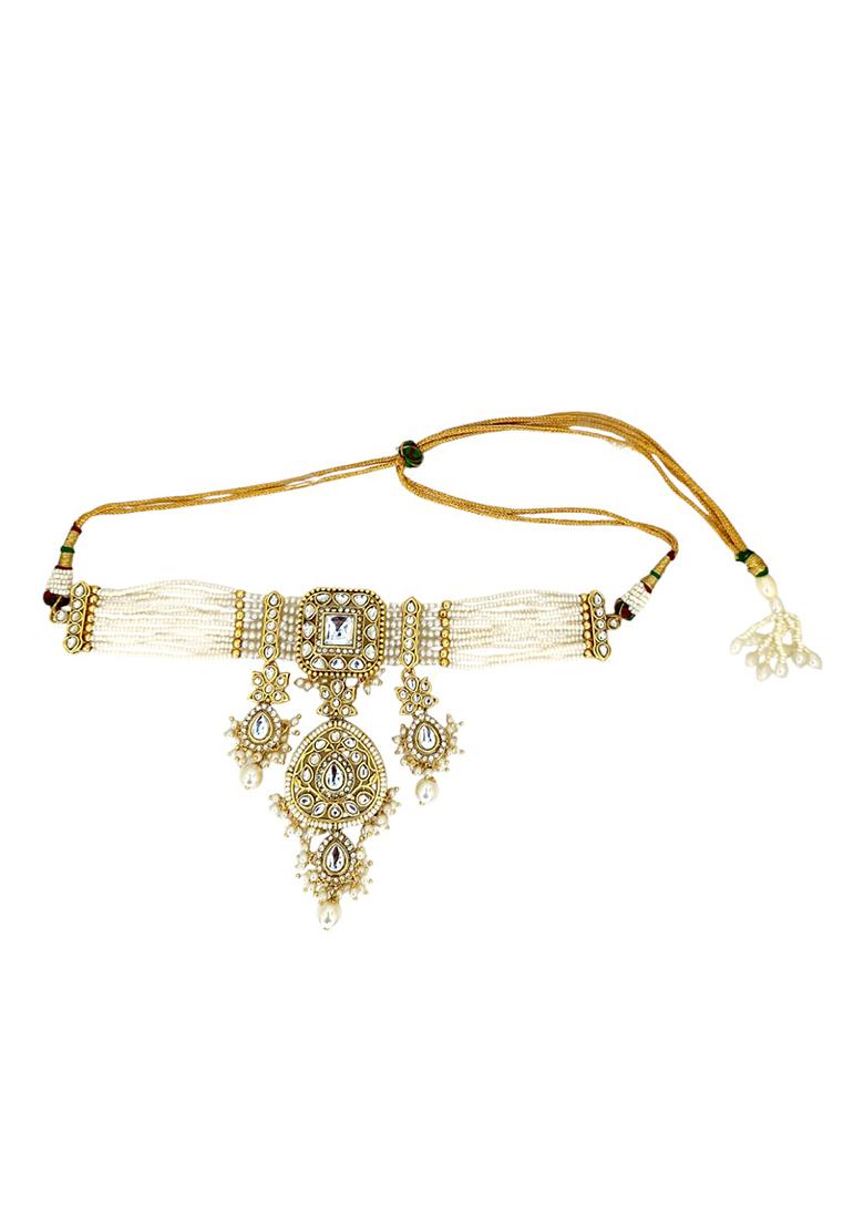 Gold Plated Kundan Studded Floral Choker Set