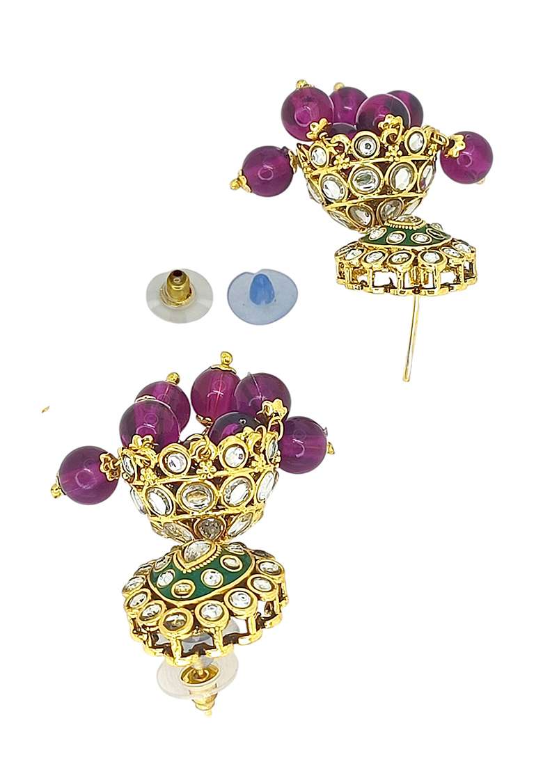 Gold Plated Kundan Studded Pink Mint Choker Necklace Set - Indya