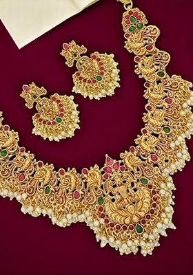 Gold Plated Peacock Temple Design Necklace Set