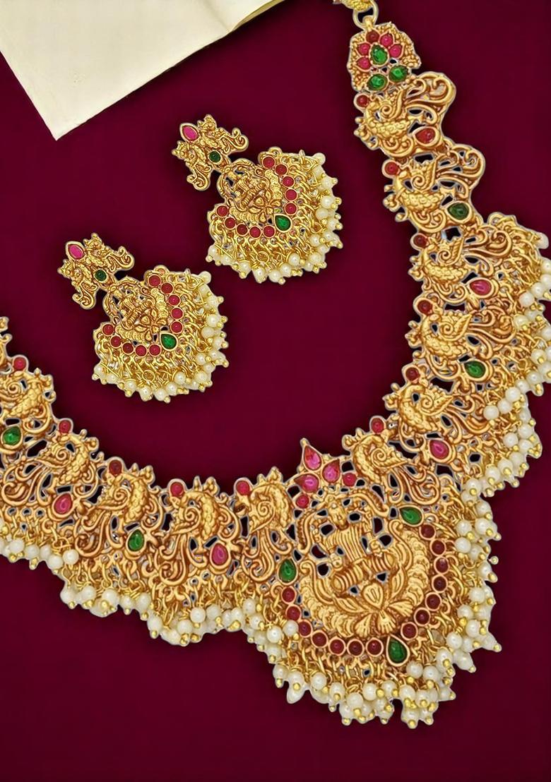 Gold Plated Peacock Temple Design Necklace Set