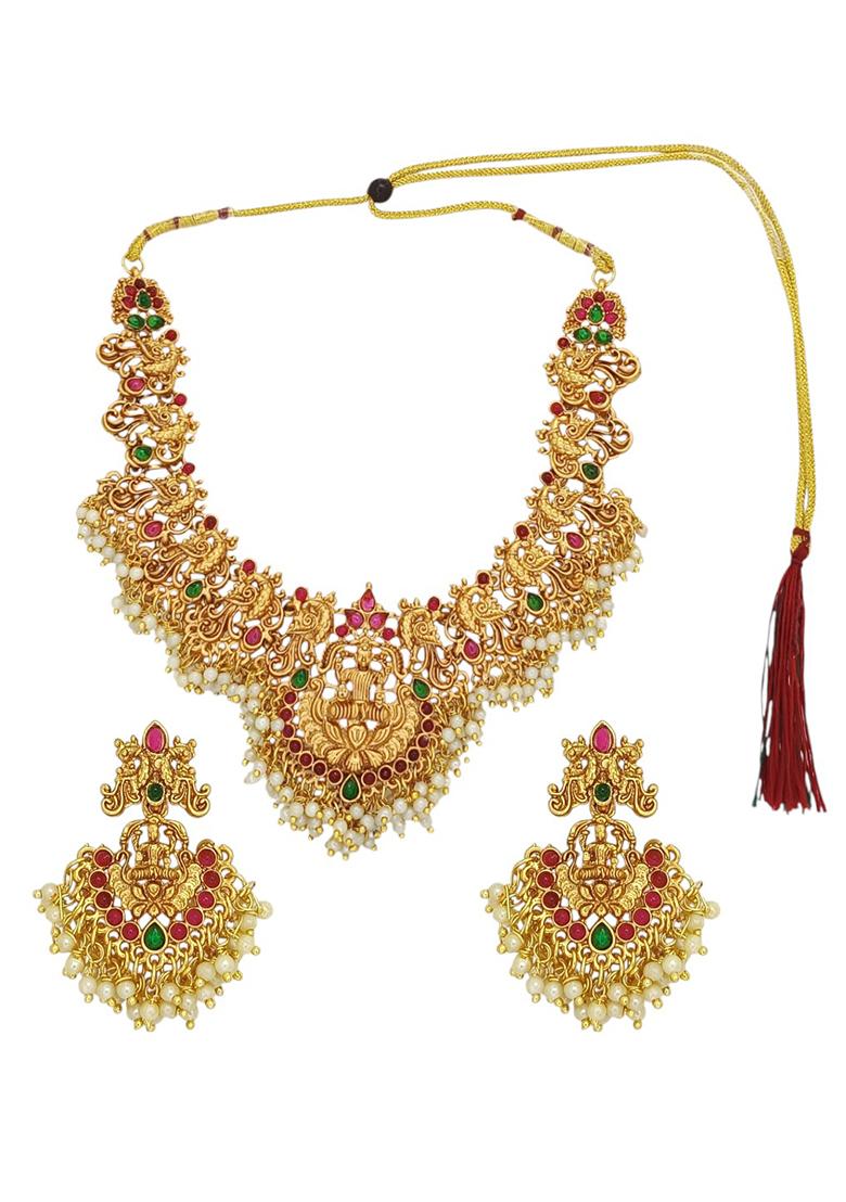 Gold Plated Peacock Temple Design Necklace Set