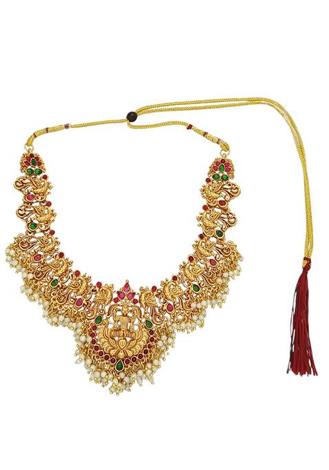 Gold Plated Peacock Temple Design Necklace Set
