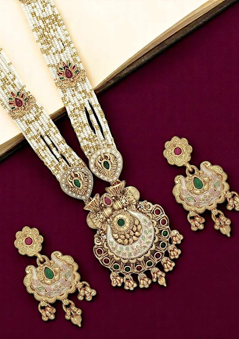 Gold Plated Meenakari Seed Beads Long Necklace Set - Indya