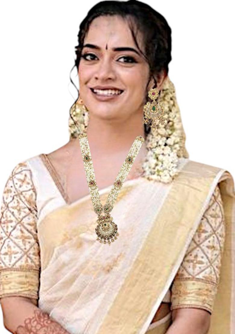 Gold Plated Meenakari Seed Beads Long Necklace Set