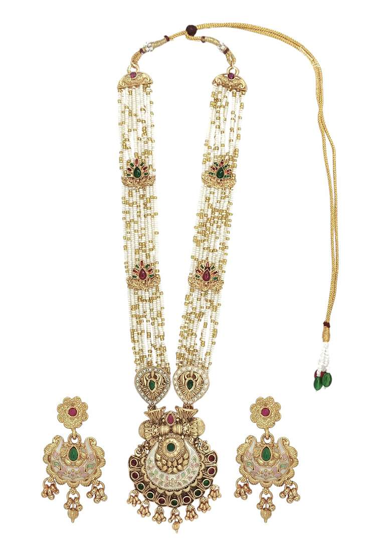 Gold Plated Meenakari Seed Beads Long Necklace Set - Indya