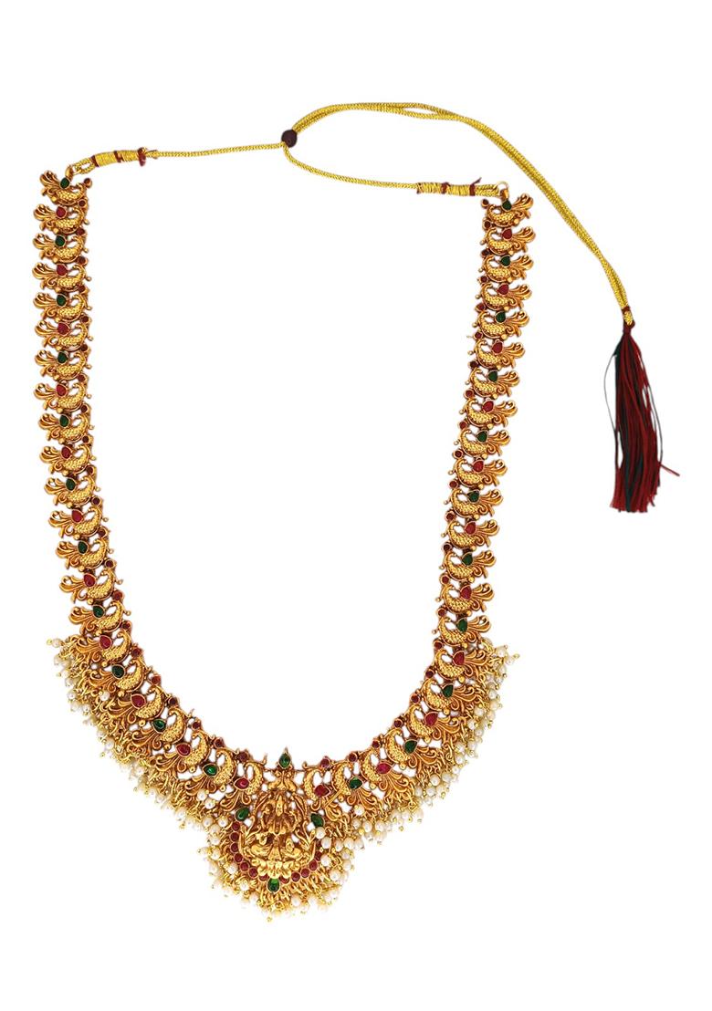 Gold Plated Temple Peacock Design Combo Jewellery Set