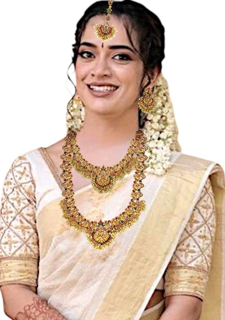 Gold Plated Temple Dancing Peacock South Indian Combo Jewellery Set