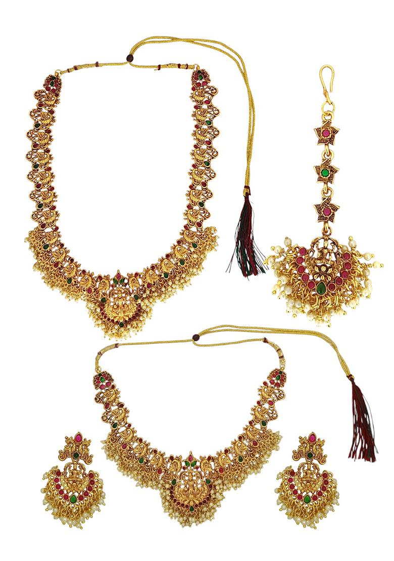 Gold Plated Temple Dancing Peacock South Indian Combo Jewellery Set