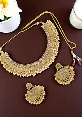 Gold Plated Stone Studded Hasli Necklace Set