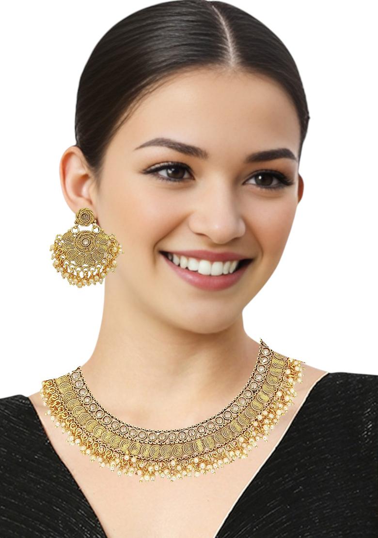 Gold Plated Stone Studded Hasli Necklace Set