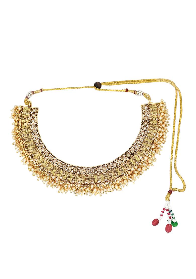 Gold Plated Stone Studded Hasli Necklace Set