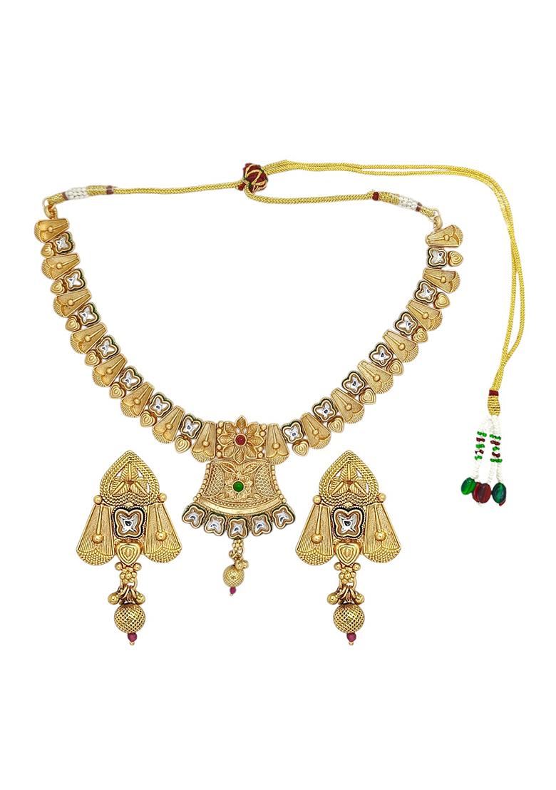 Gold Plated Rajwadi Matte Finish Necklace Set