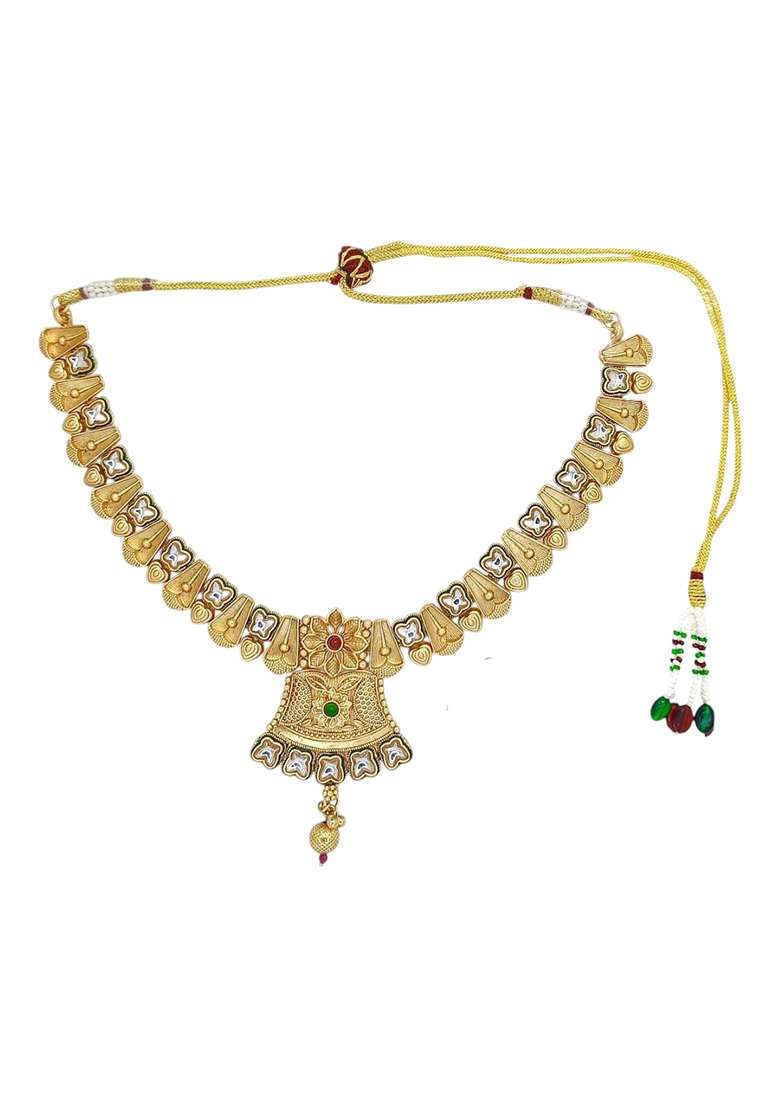 Gold Plated Rajwadi Matte Finish Necklace Set - Indya