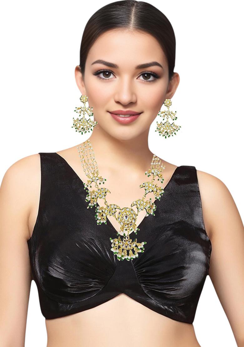 Gold Plated Kundan Studded Chandrika Long Necklace Set