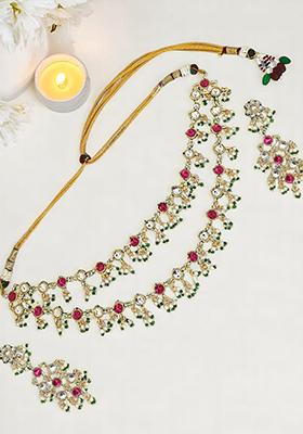 Gold Plated Multicolor Stone Studded Layered Necklace Set