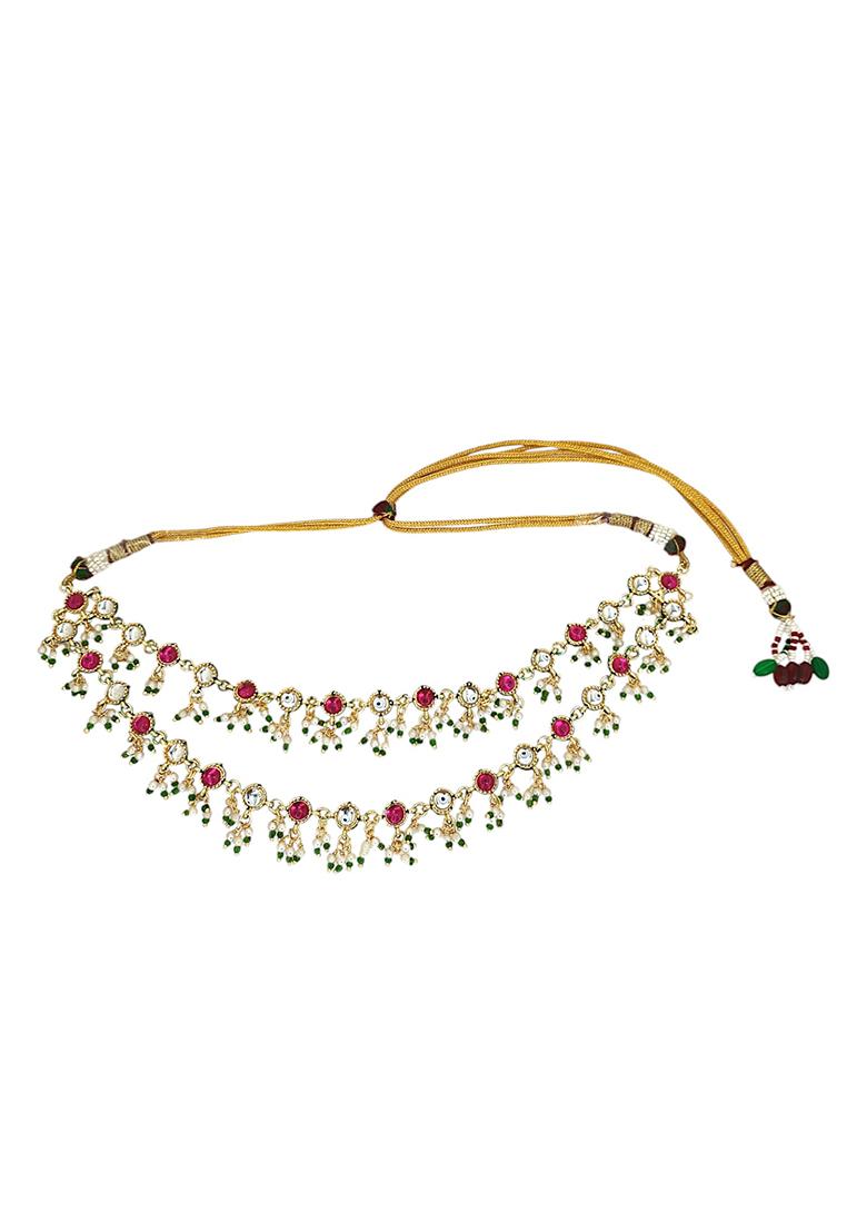 Gold Plated Multicolor Stone Studded Layered Necklace Set