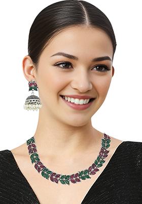 Silver Oxidised Leaf Necklace Set