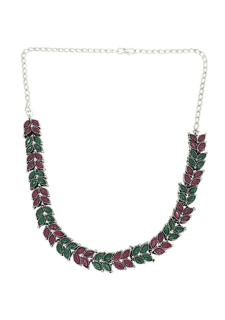 Silver Oxidised Leaf Necklace Set