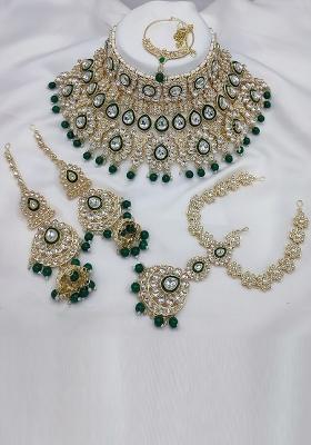Alloy Gold Plated Green Bridal Jewelery Set