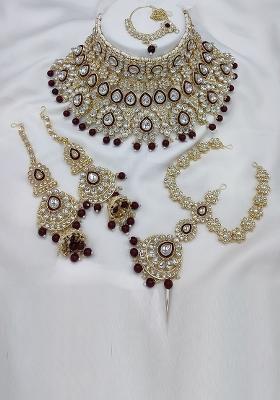Alloy Gold Plated Maroon Bridal Jewelery Set