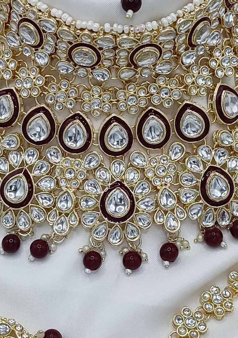Alloy Gold Plated Maroon Bridal Jewelery Set