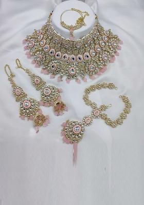 Alloy Gold Plated Pink Bridal Jewelery Set