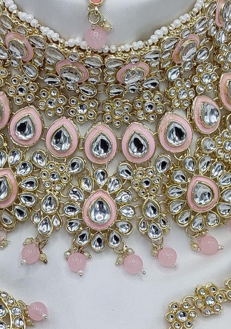Alloy Gold Plated Pink Bridal Jewelery Set