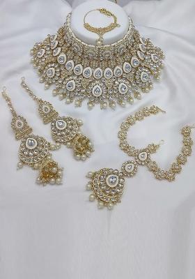 Alloy Gold Plated White Bridal Jewellery Set