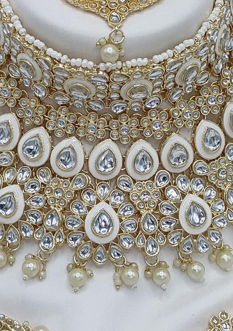 Alloy Gold Plated White Bridal Jewellery Set