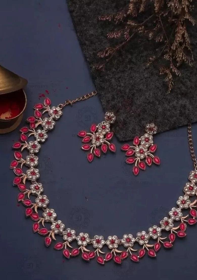 Pink Brass Choker Necklace Set