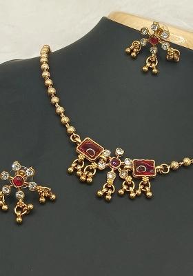 Ruby Red Alloy Choker Necklace Set