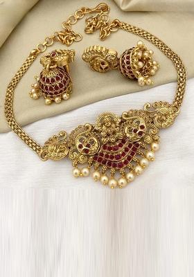 Red/Gold Copper Temple Necklace Set