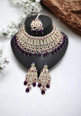 Purple Alloy Choker Necklace Set
